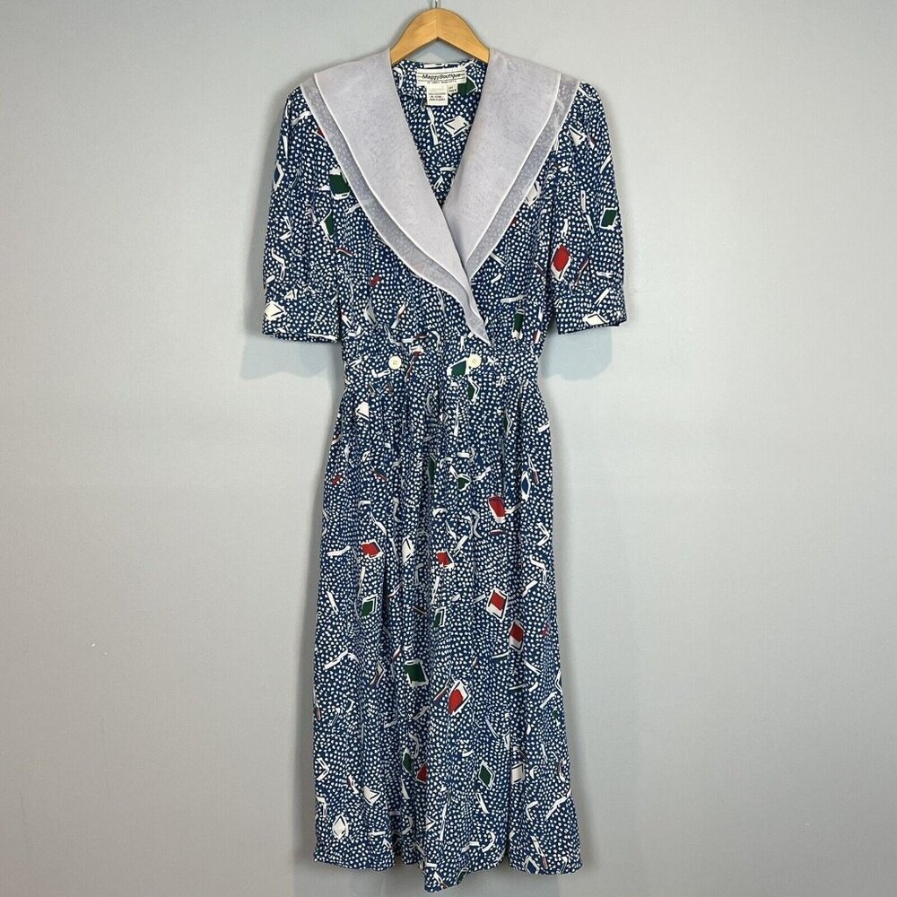 Maggy Boutique Vtg 80s Dress Womens Size 8 James Daugherty Collared
